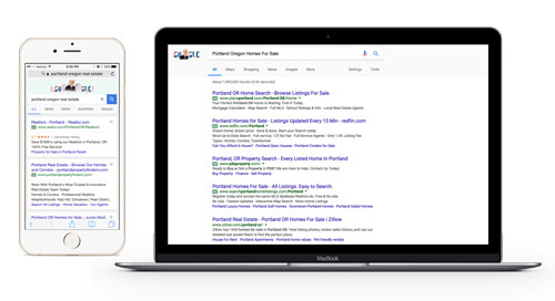 Google AdWords Management for Mobile and Desktop, view of Google Search on both devices