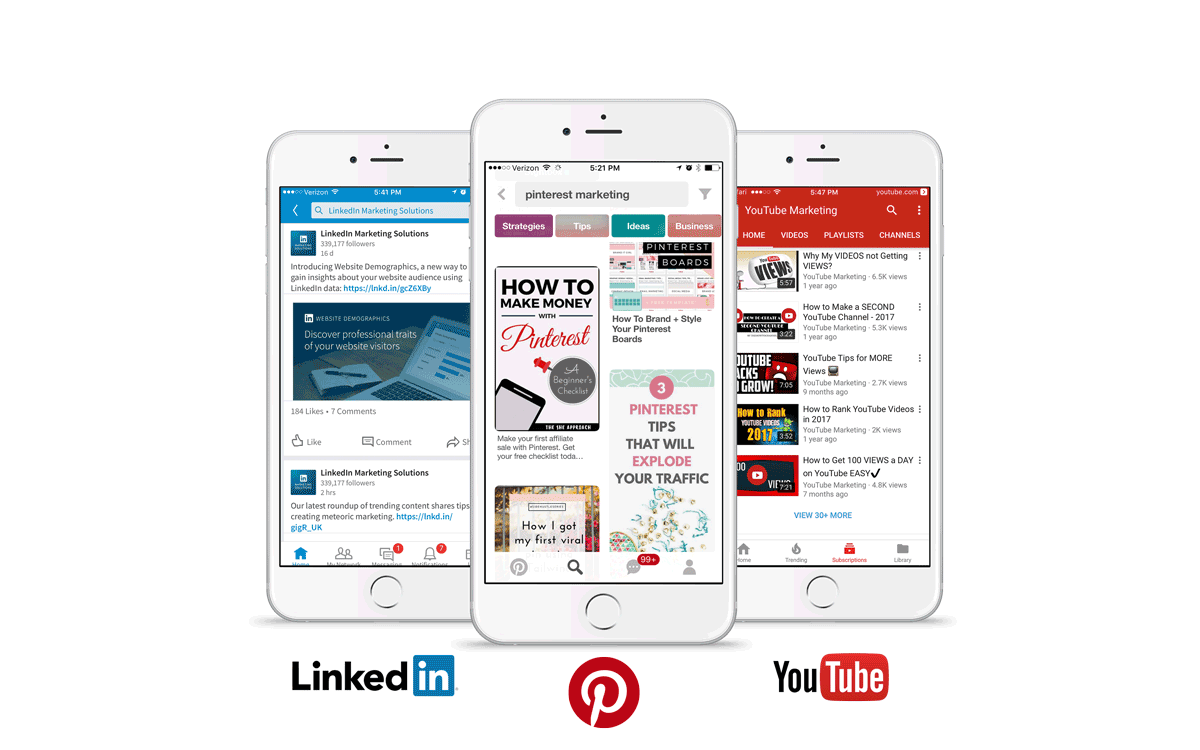 Paid Social Media Marketing on LinkedIn, Pinterest, YouTube on mobile ads